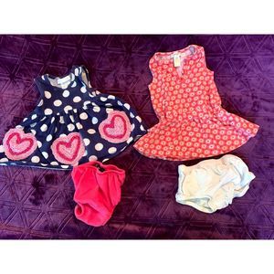 LOT of FOUR - size 12 months girls - two dresses and two bloomers, spring/summer